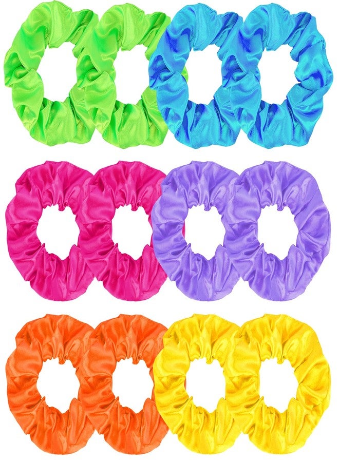 KICOSY 12 Pack Neon Scrunchies in 6 Colors - Satin Soft Hair Ties, Ideal for 80s/90s Looks, Glow Party & Daily Style - Image 1